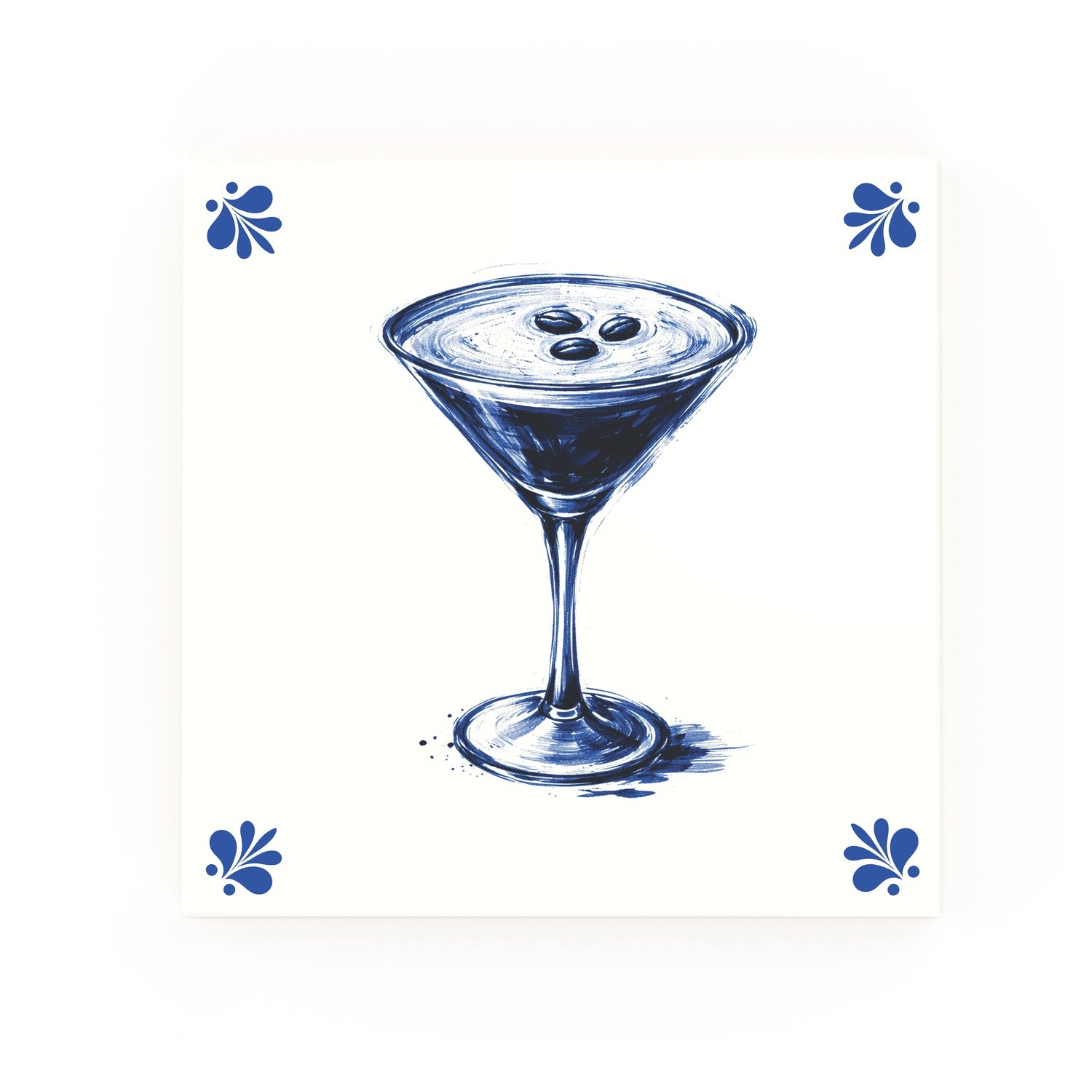 Espresso Martini Delft blue decorative ceramic tile – Modern corner style