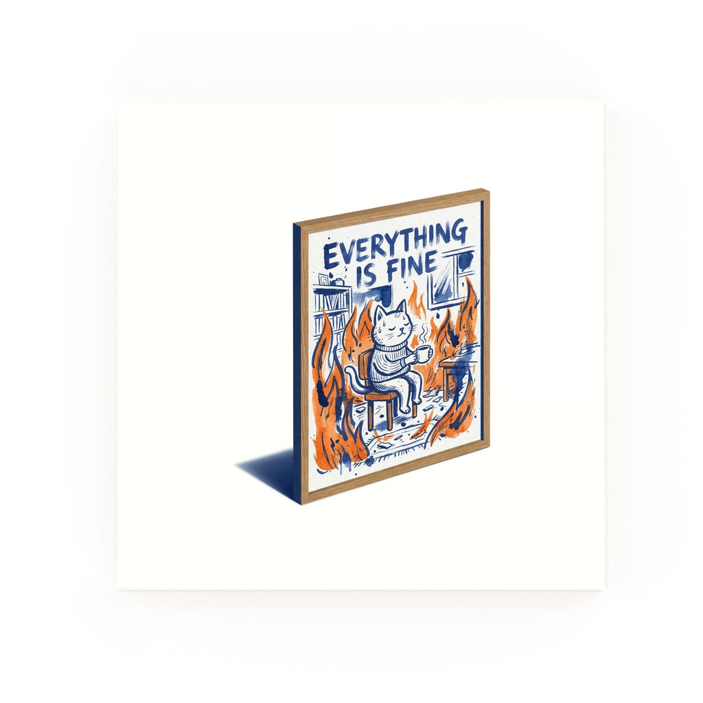 Everything is Fine (Cat Poster) Delft blue decorative ceramic tile – no corner style