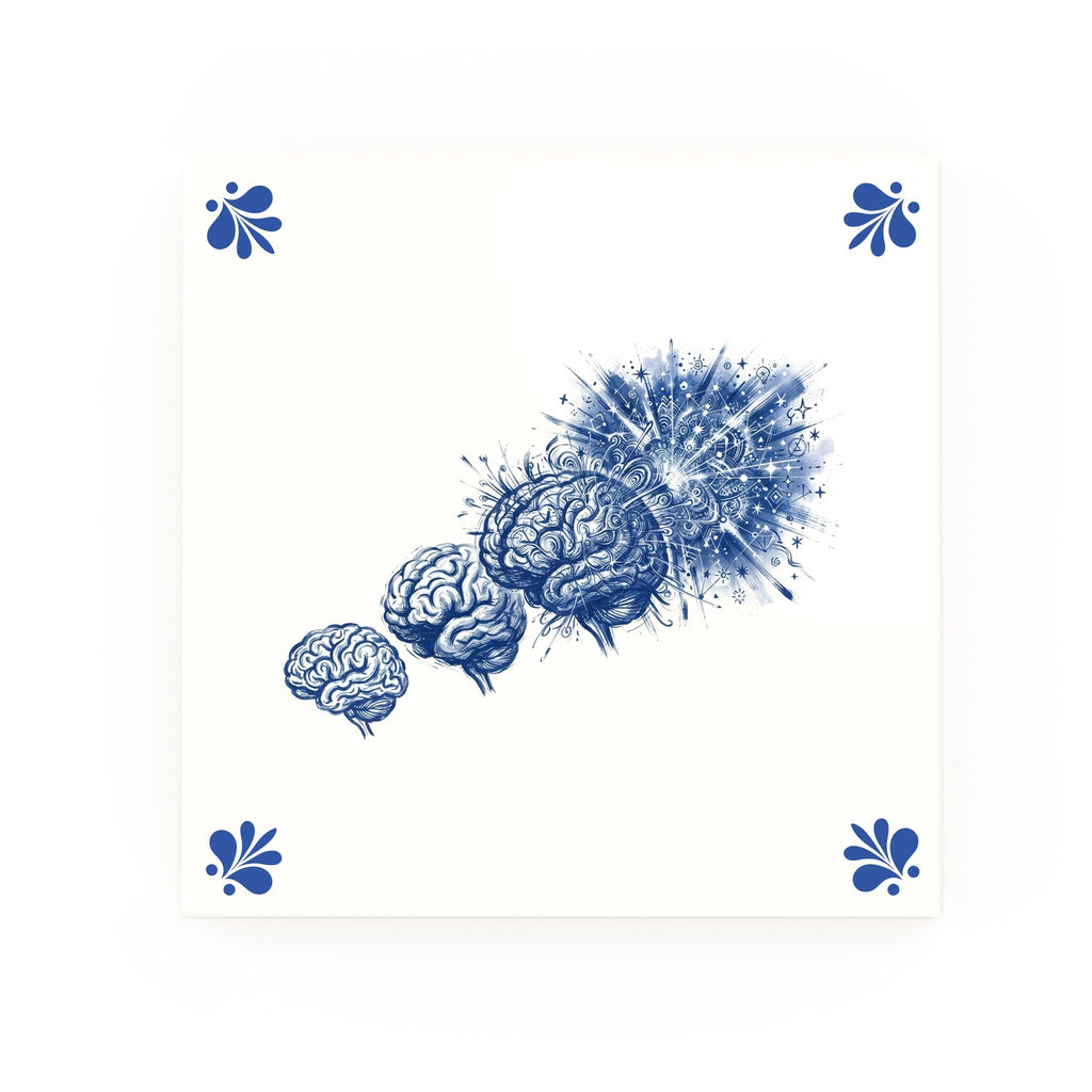 Expanding Brain Delft blue decorative ceramic tile – Modern corner style