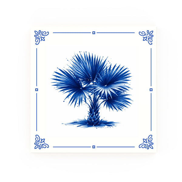 Fan Palm Delft blue decorative ceramic tile – Classic corner style