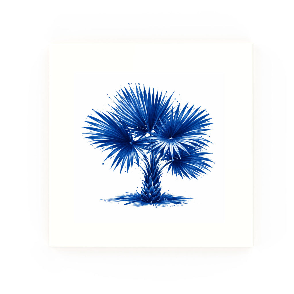Fan Palm Delft blue decorative ceramic tile – no corner style