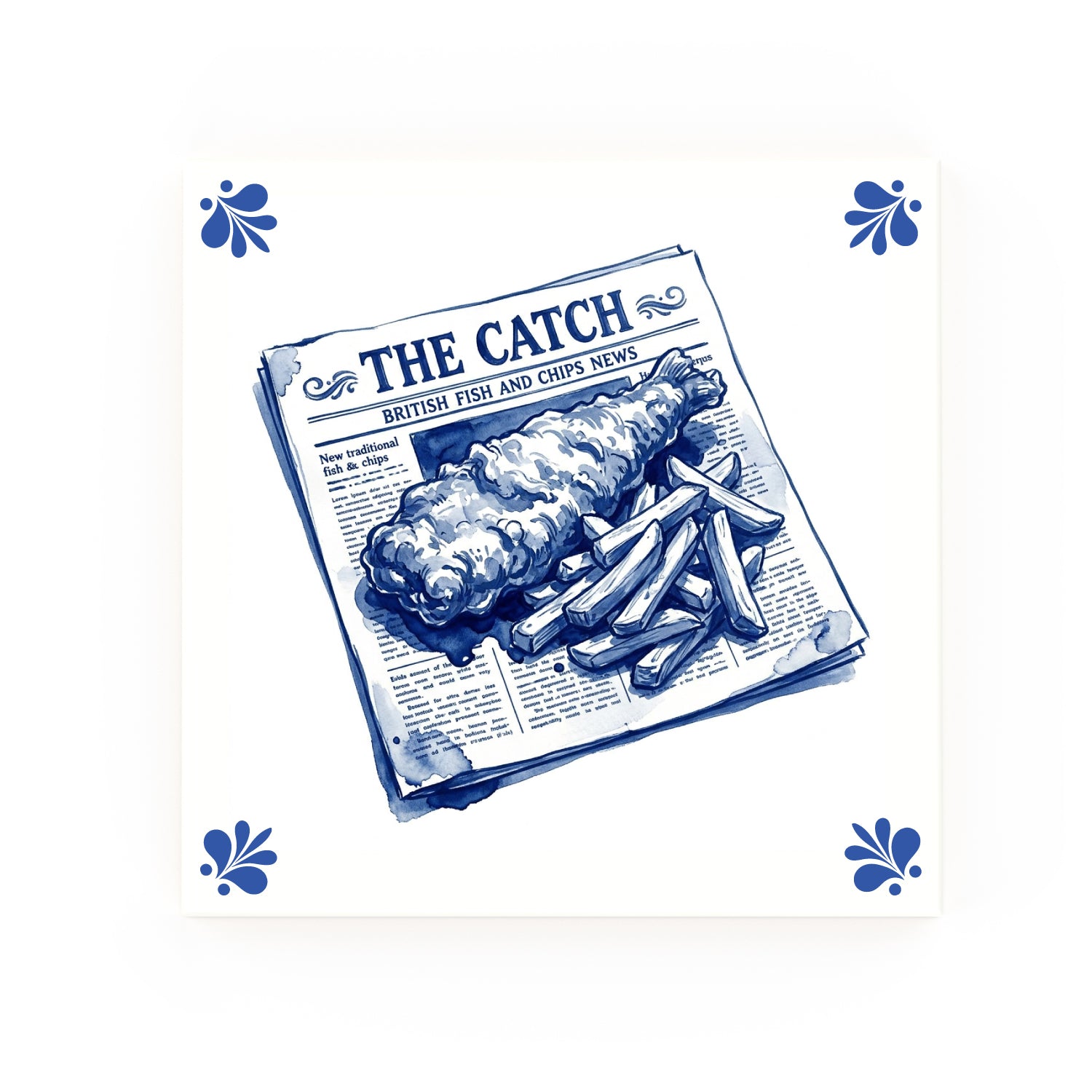Fish and Chips Delft blue tile – modern rounded corners