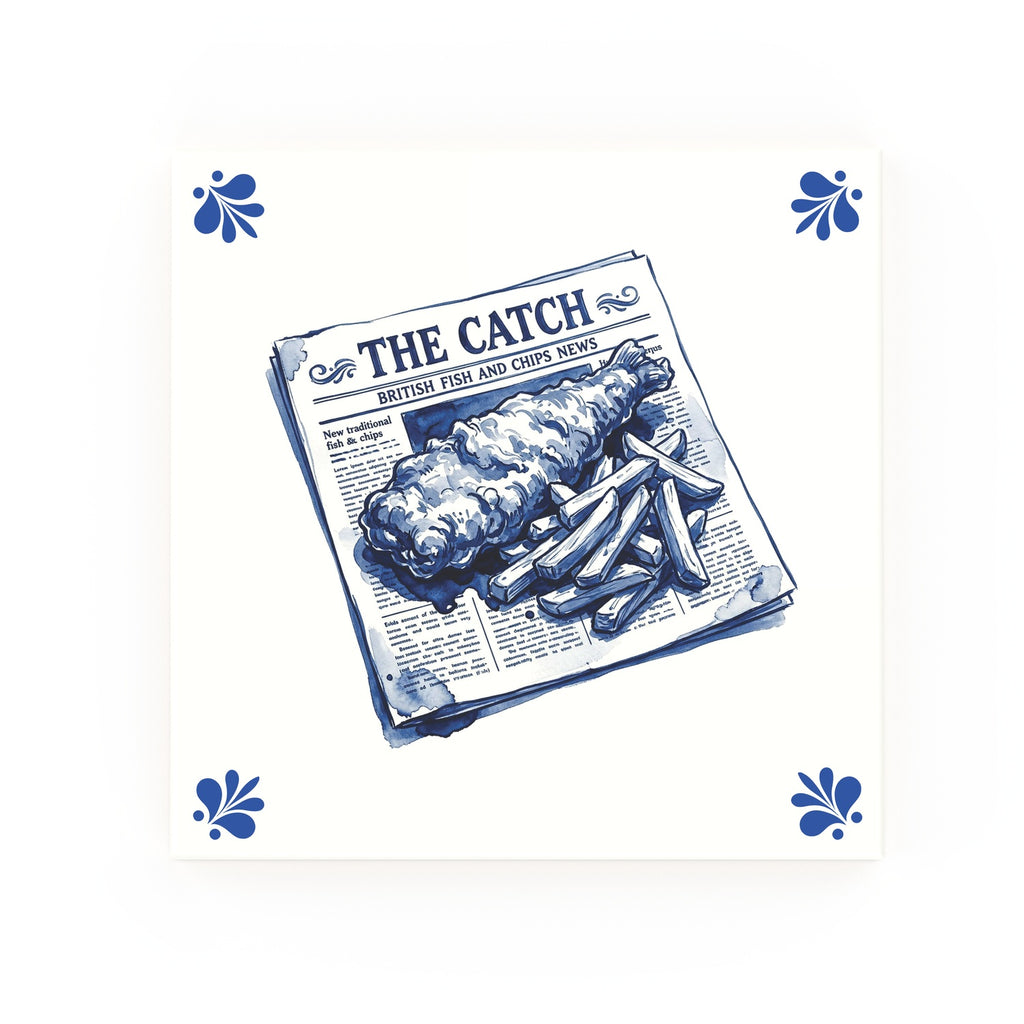 Fish and Chips Delft blue tile – modern rounded corners