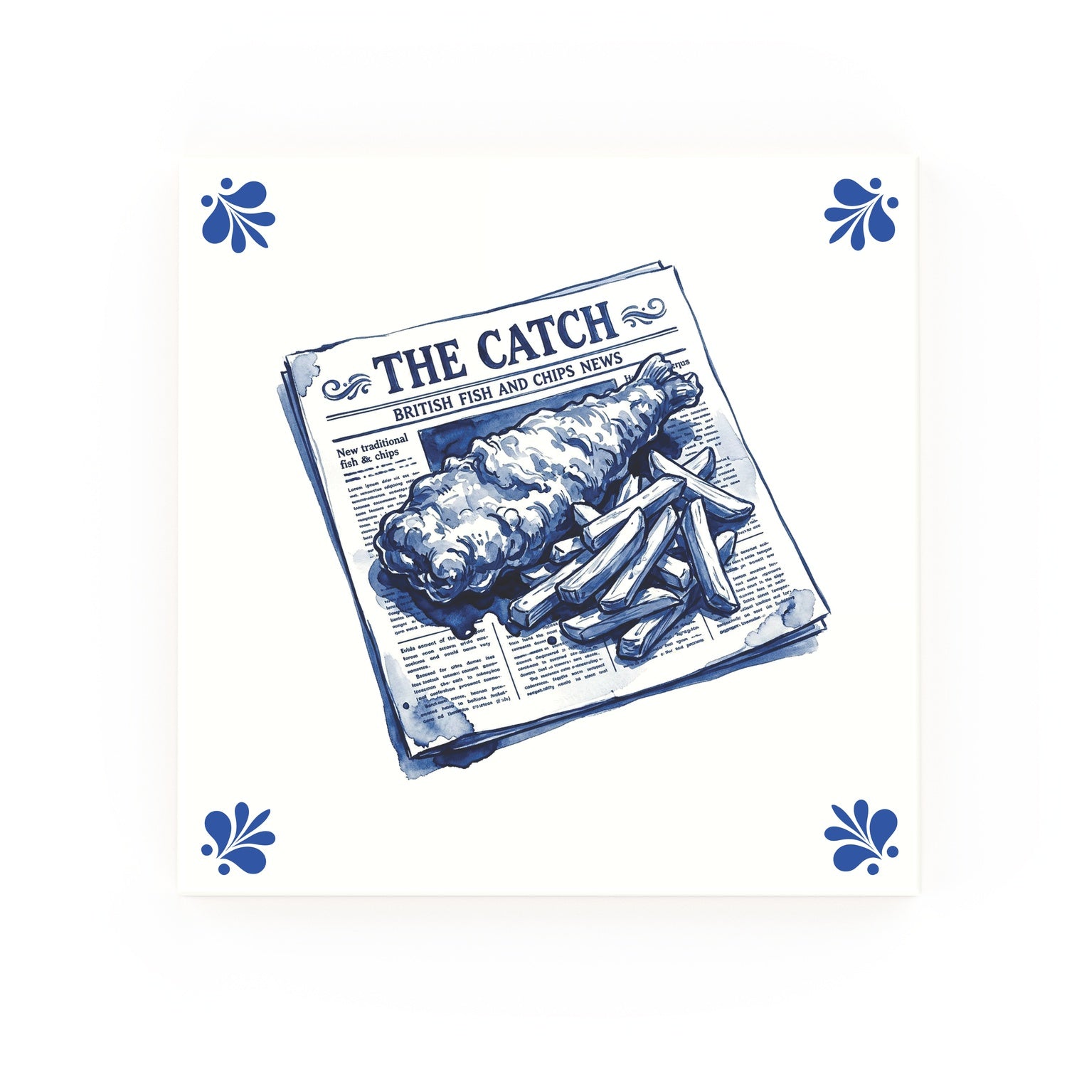 Fish and Chips Delft blue tile – modern rounded corners
