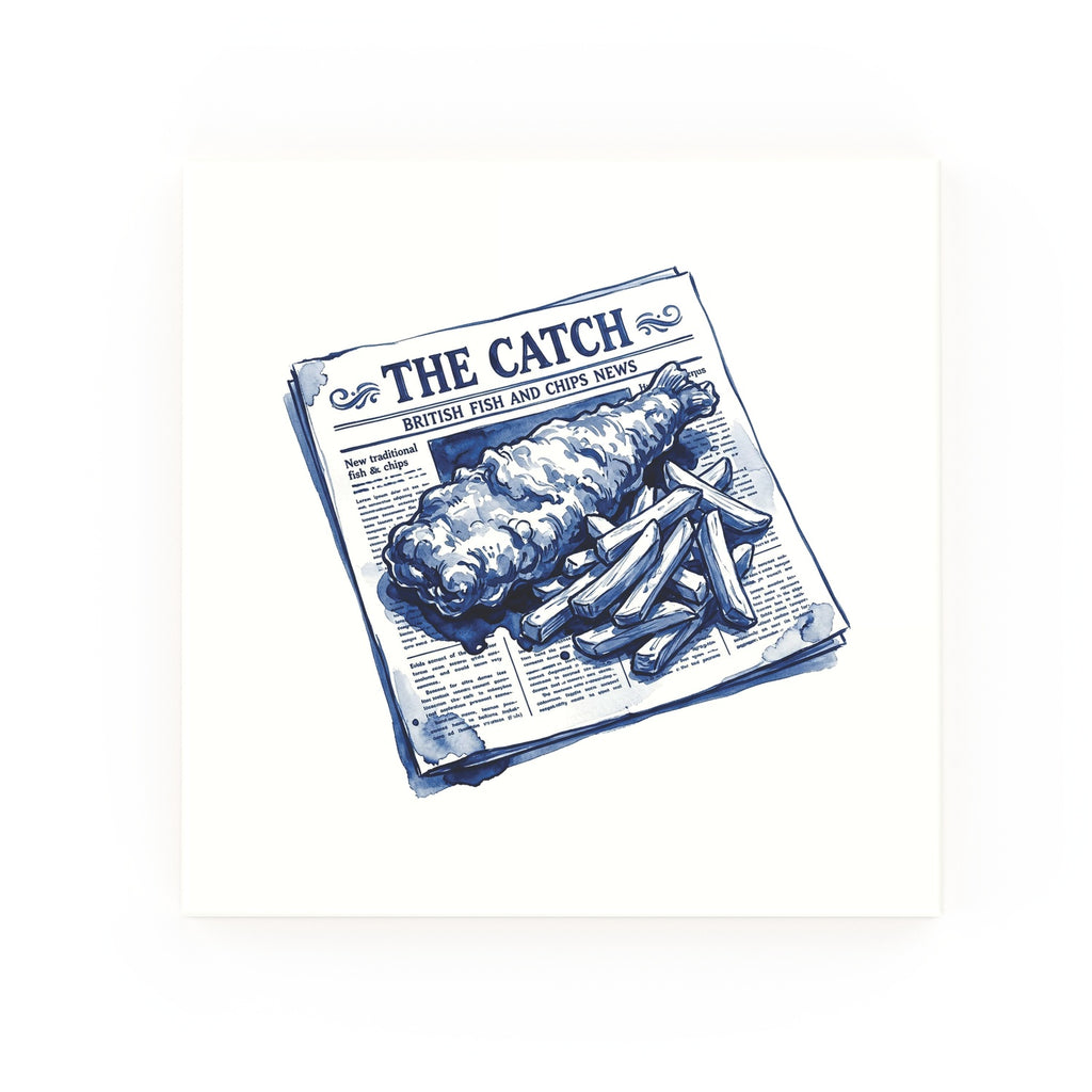 Delft blue ceramic tile no border – Fish and Chips design