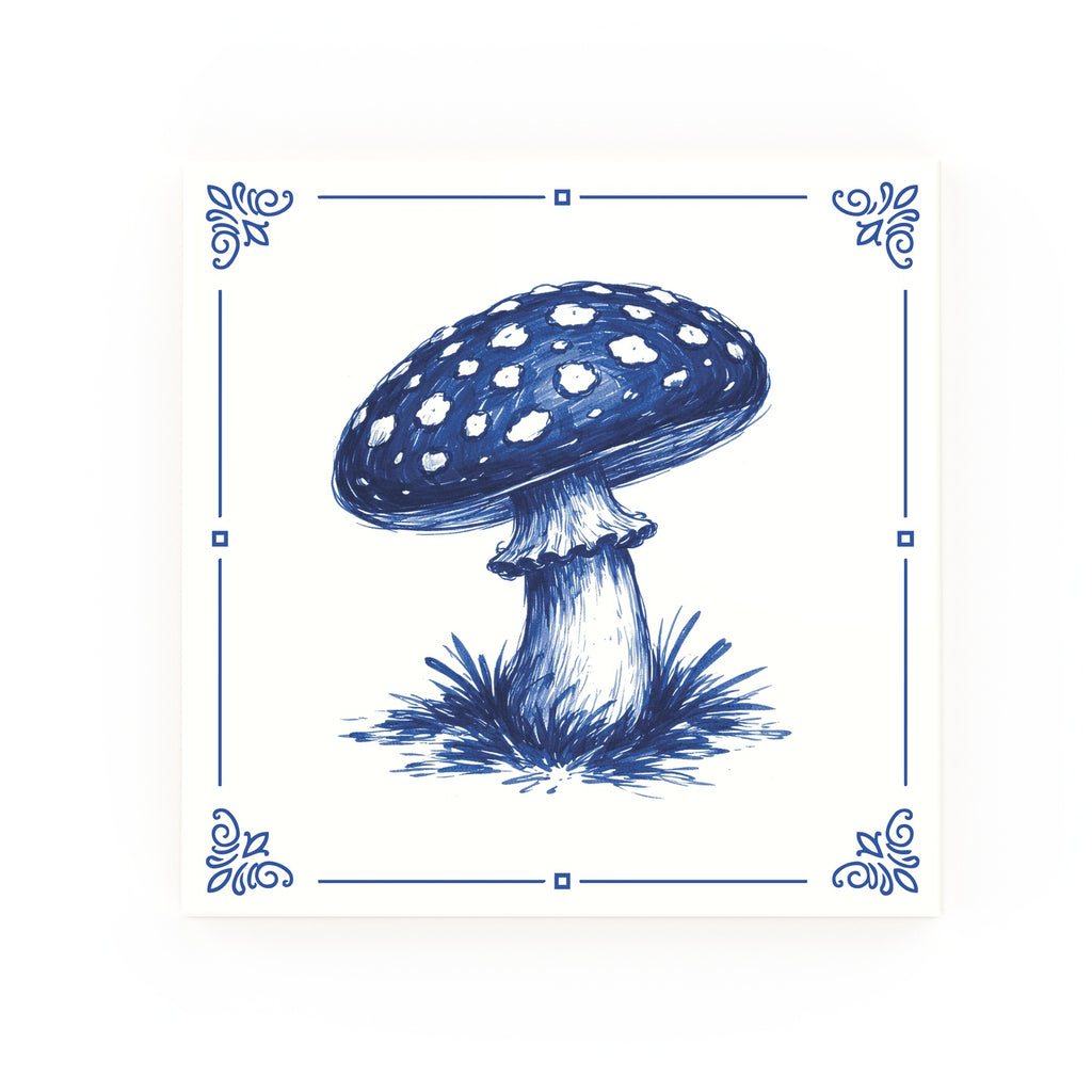 Fly Agaric Mushroom Delft blue decorative ceramic tile – Classic corner style