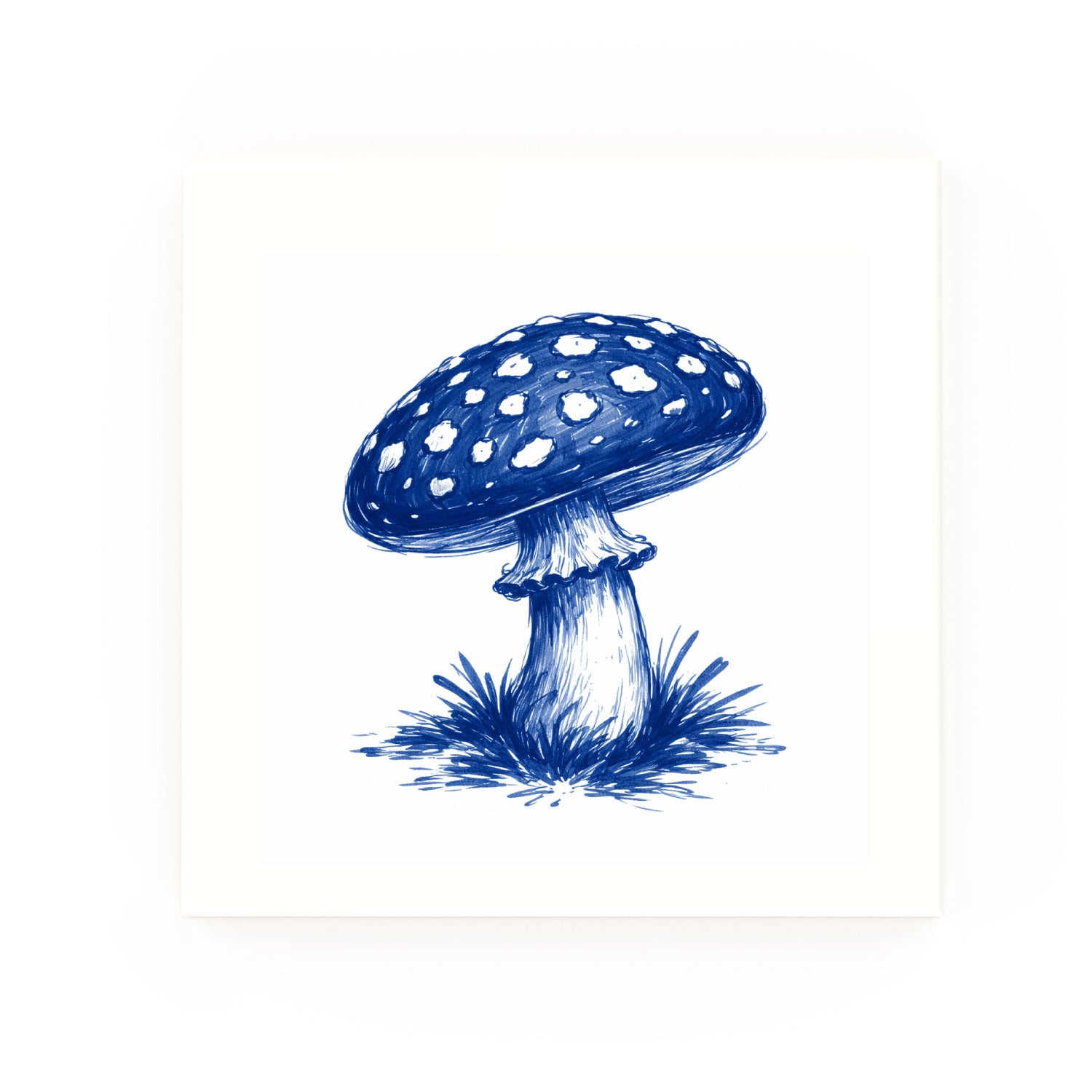 Fly Agaric Mushroom Delft blue decorative ceramic tile – no corner style