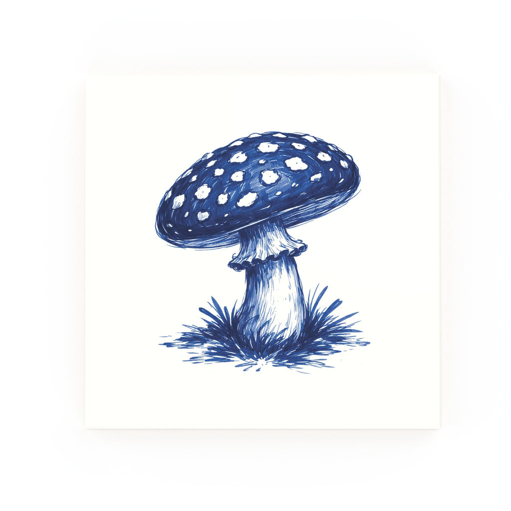 Fly Agaric Mushroom Delft blue decorative ceramic tile – no corner style