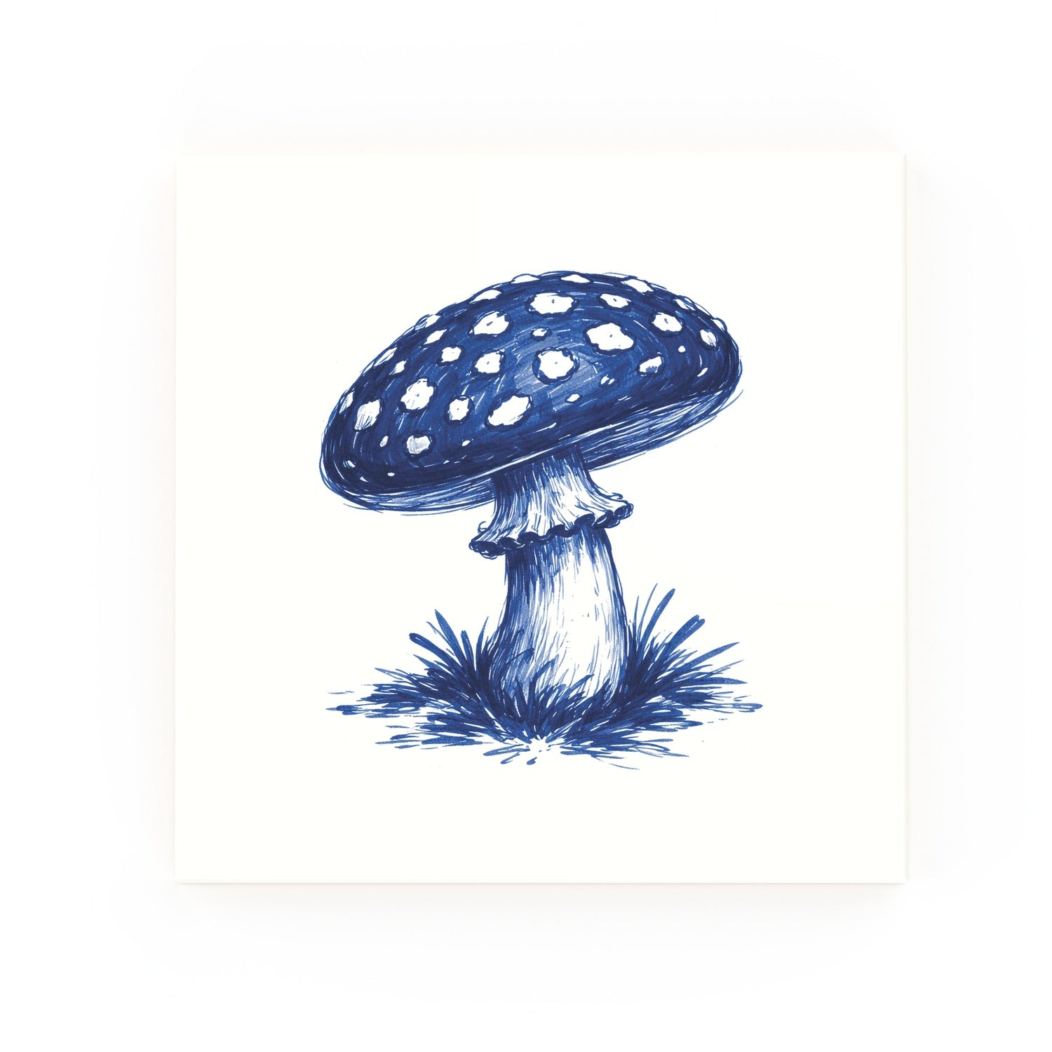 Fly Agaric Mushroom Delft blue decorative ceramic tile – no corner style