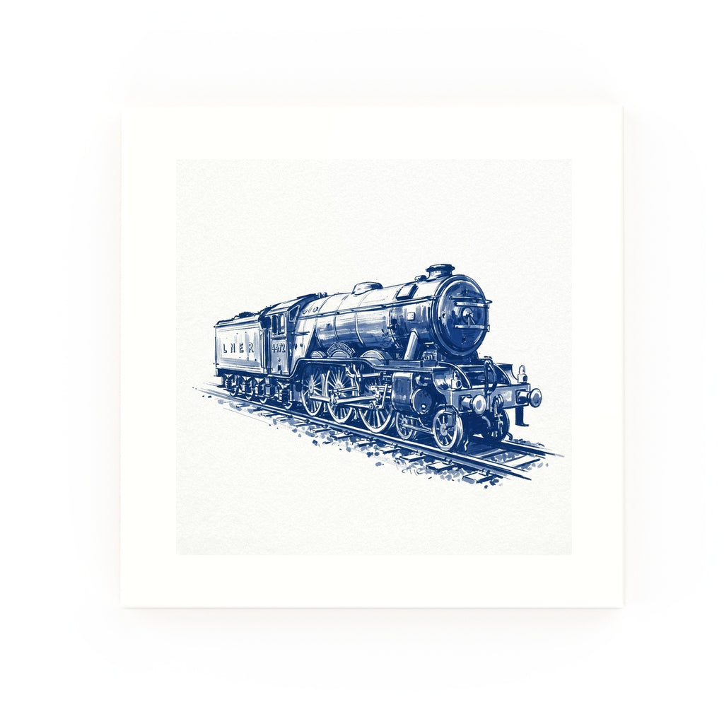Flying Scotsman Delft blue decorative ceramic tile – no corner style