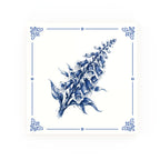 Foxglove Delft blue decorative ceramic tile – Classic corner style