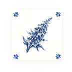 Foxglove Delft blue decorative ceramic tile – Modern corner style