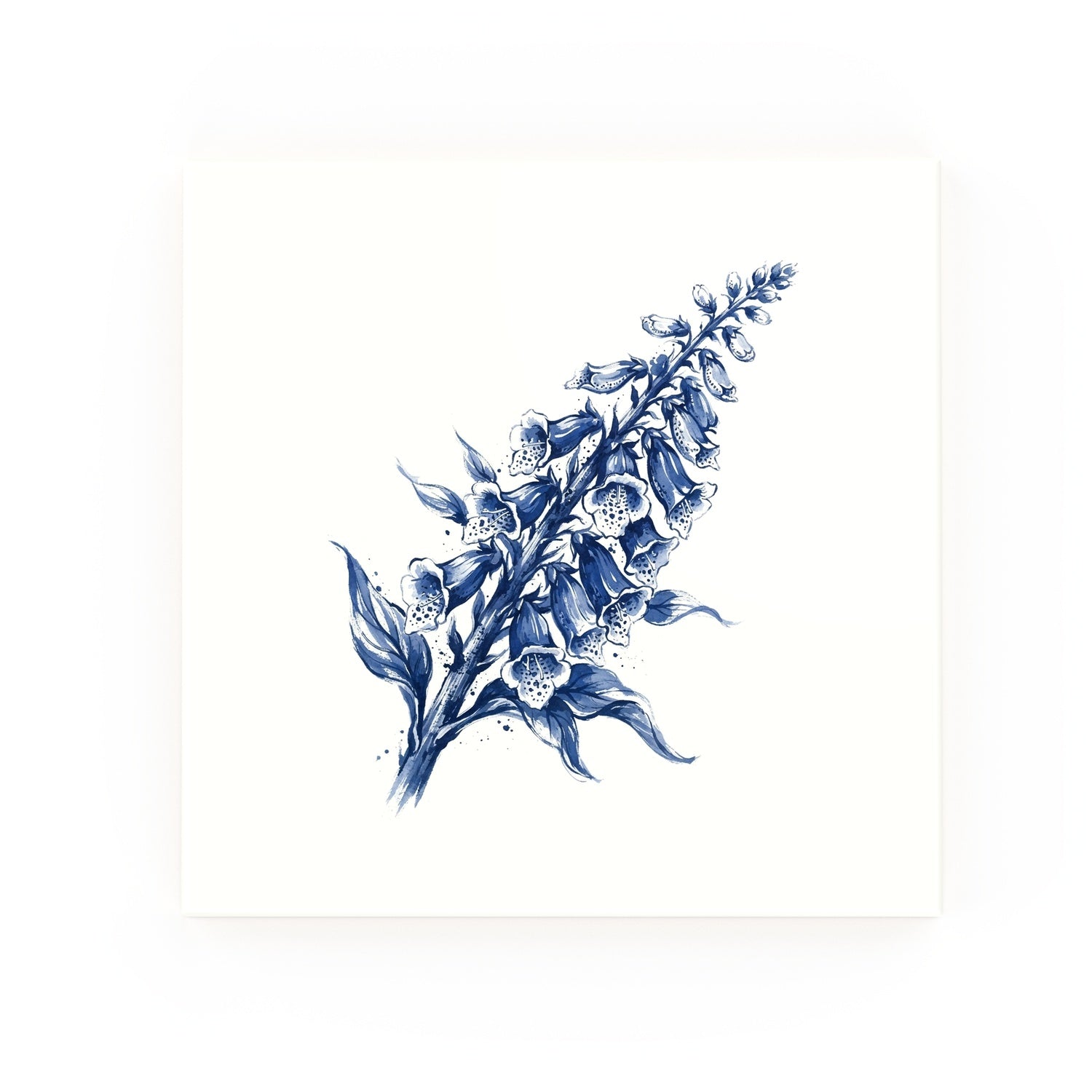 Foxglove Delft blue decorative ceramic tile – no corner style