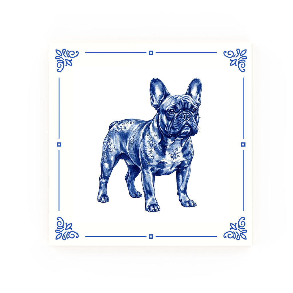 French Bulldog Delft blue decorative ceramic tile – Classic corner style