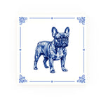 French Bulldog Delft blue decorative ceramic tile – Classic corner style