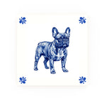 French Bulldog Delft blue decorative ceramic tile – Modern corner style