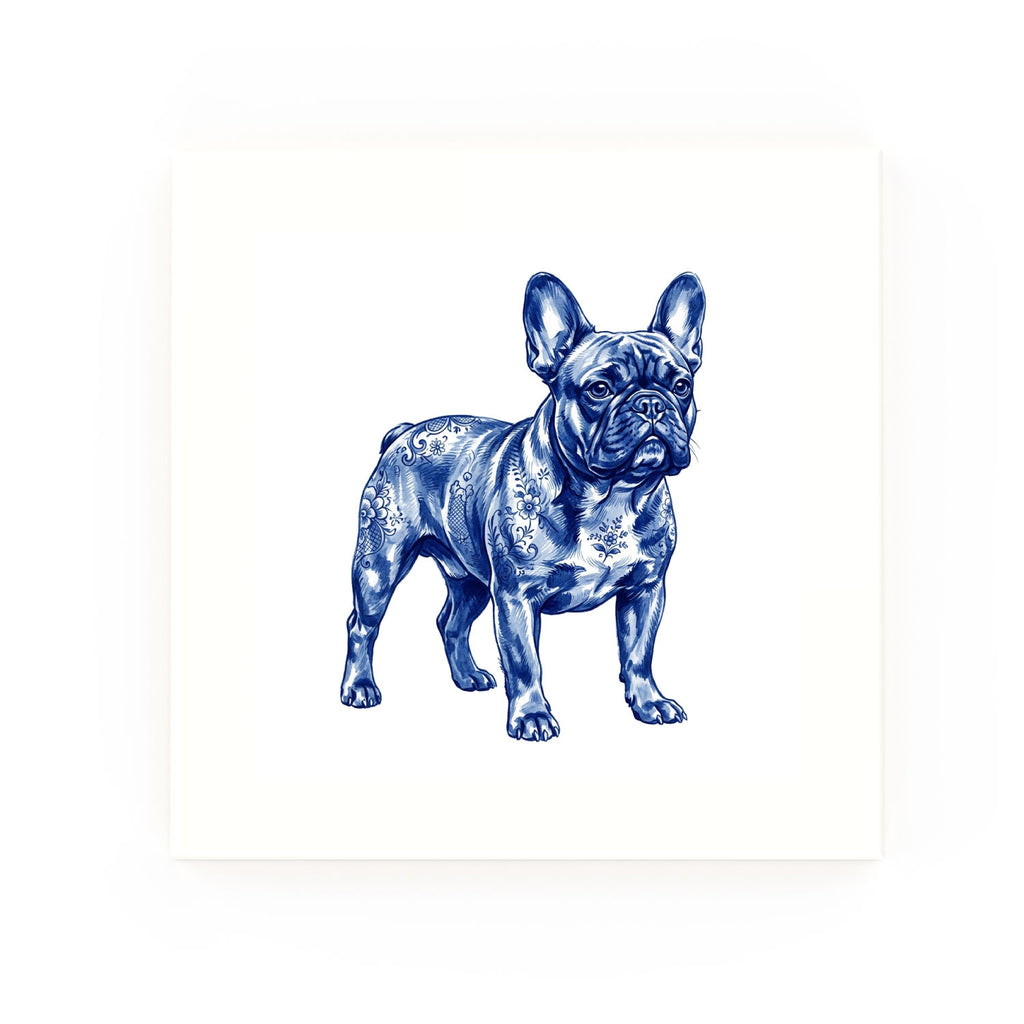 French Bulldog Delft blue decorative ceramic tile – no corner style