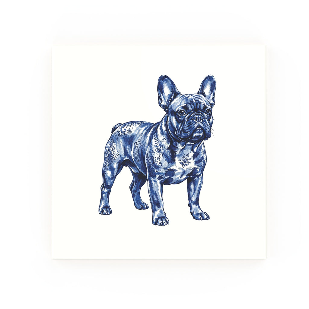 French Bulldog Delft blue decorative ceramic tile – no corner style
