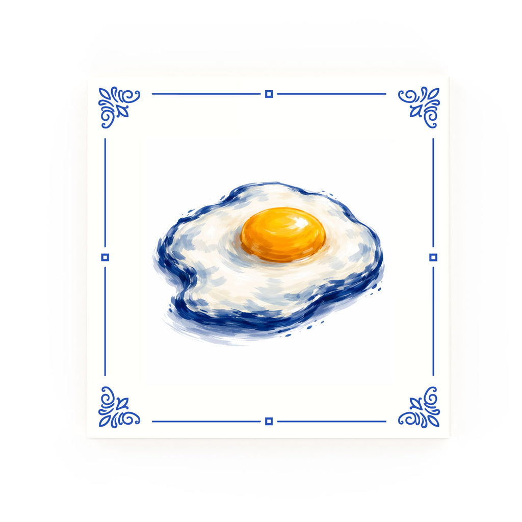 Fried Egg Delft blue decorative ceramic tile – Classic corner style