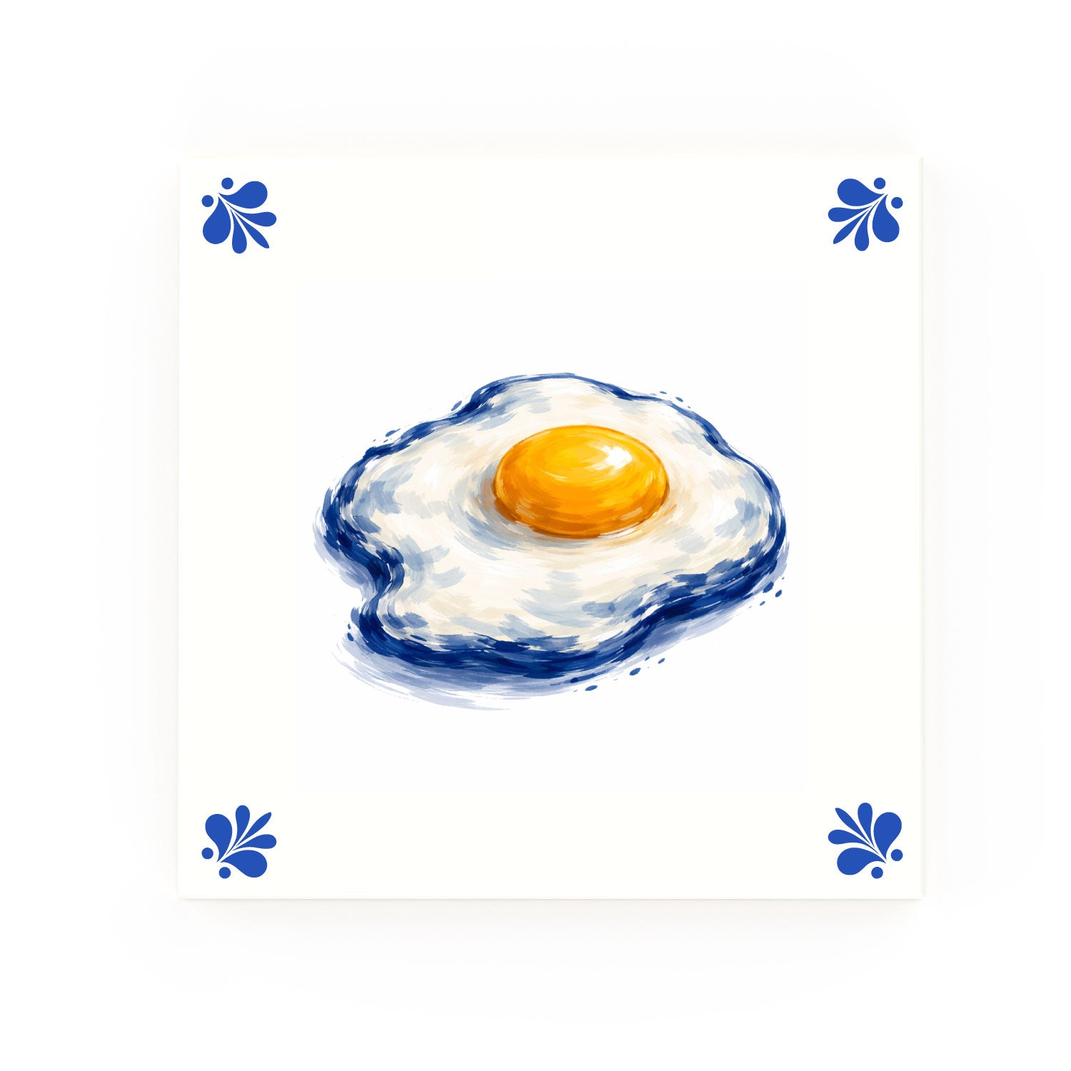 Fried Egg Delft blue decorative ceramic tile – Modern corner style