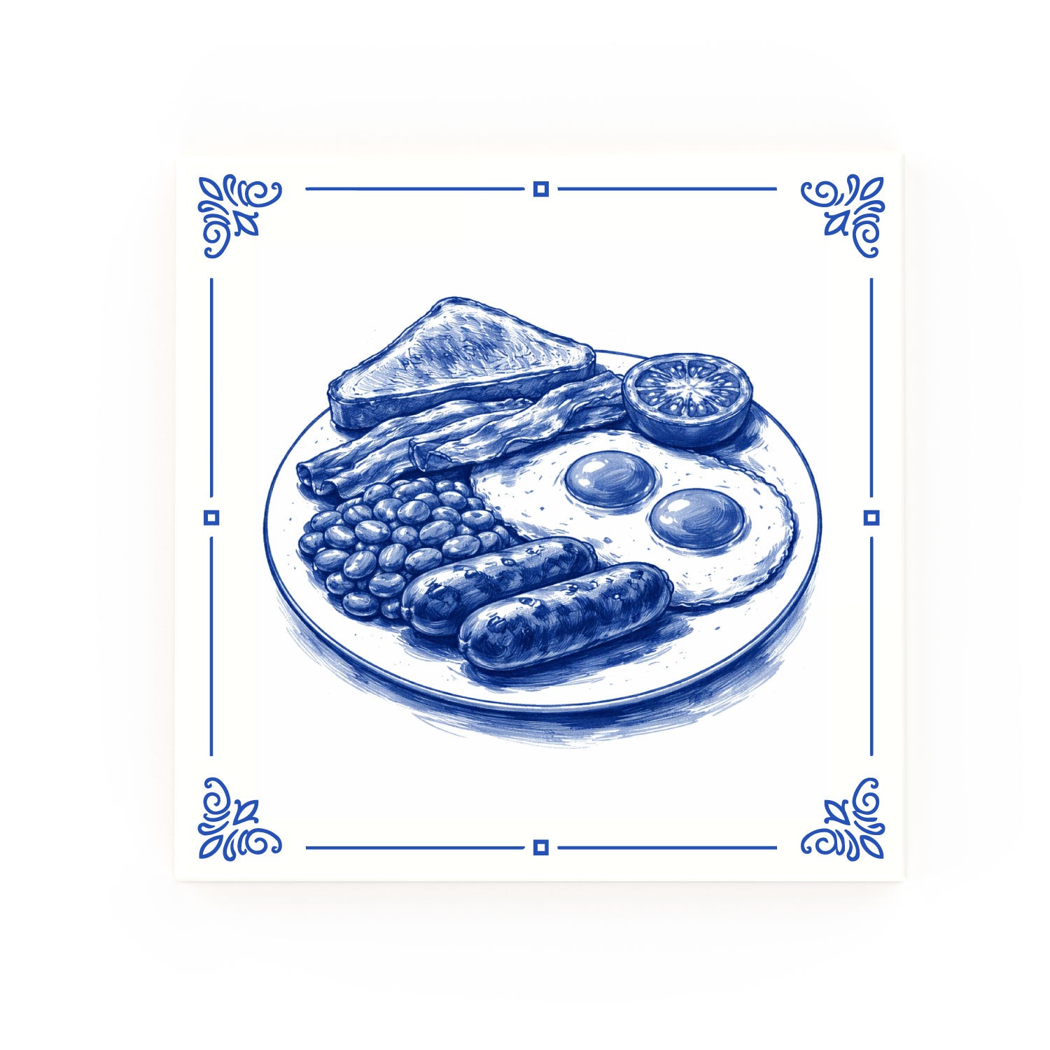 Full English Delft blue decorative ceramic tile – Classic corner style