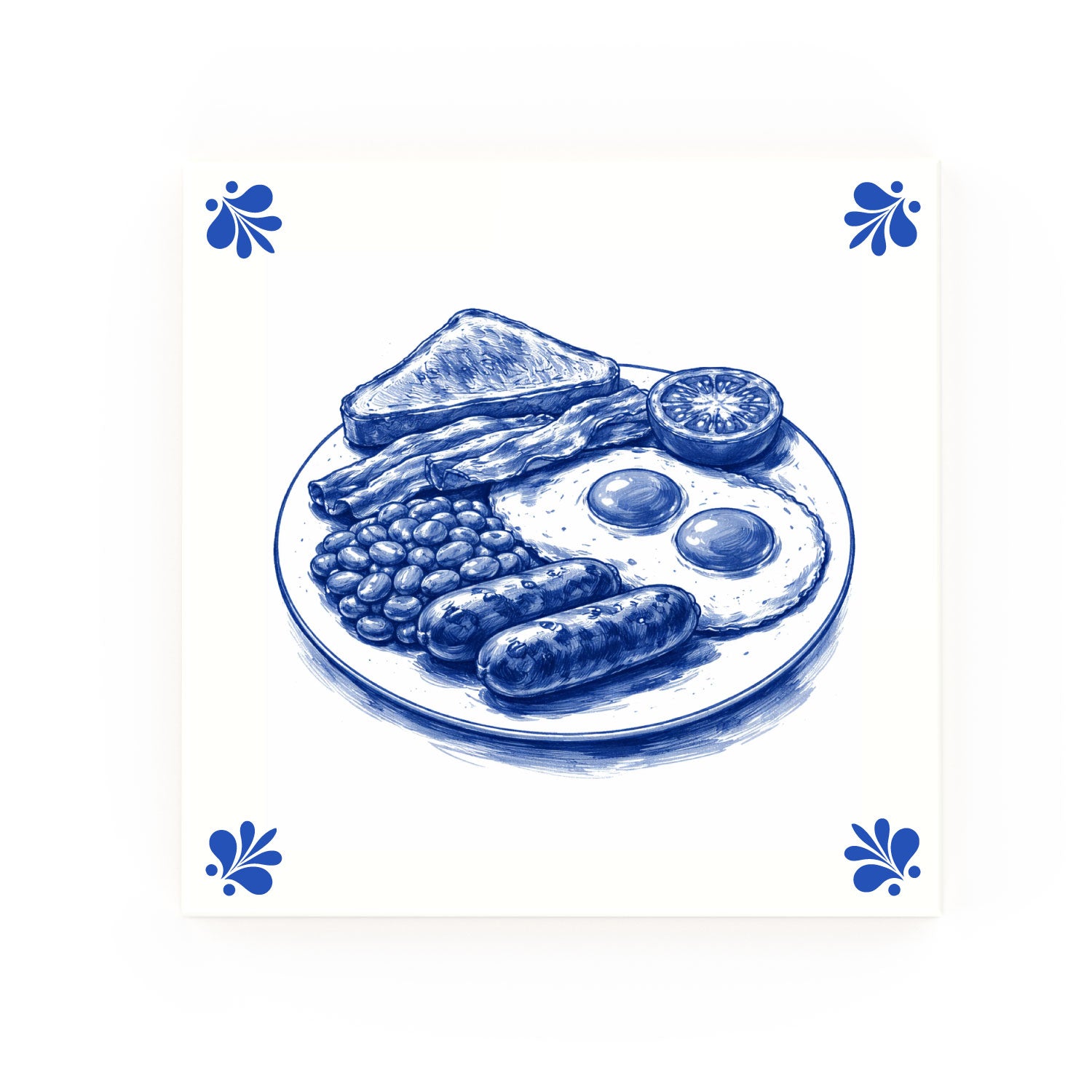 Full English Delft blue decorative ceramic tile – Modern corner style