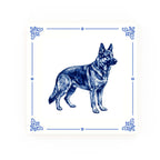 German Shepherd Delft blue decorative ceramic tile – Classic corner style
