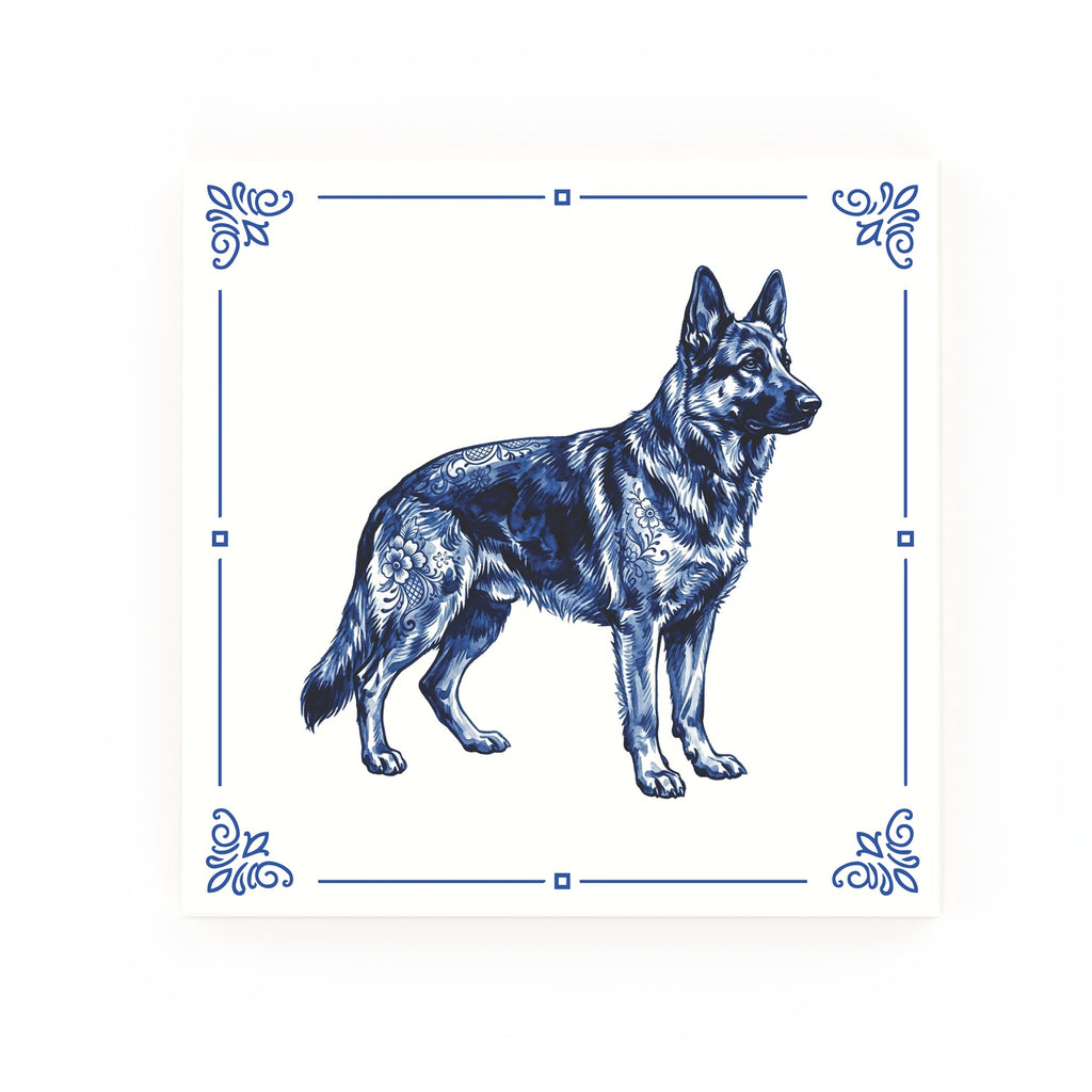 German Shepherd Delft blue decorative ceramic tile – Classic corner style