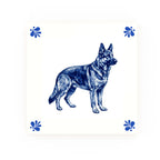 German Shepherd Delft blue decorative ceramic tile – Modern corner style