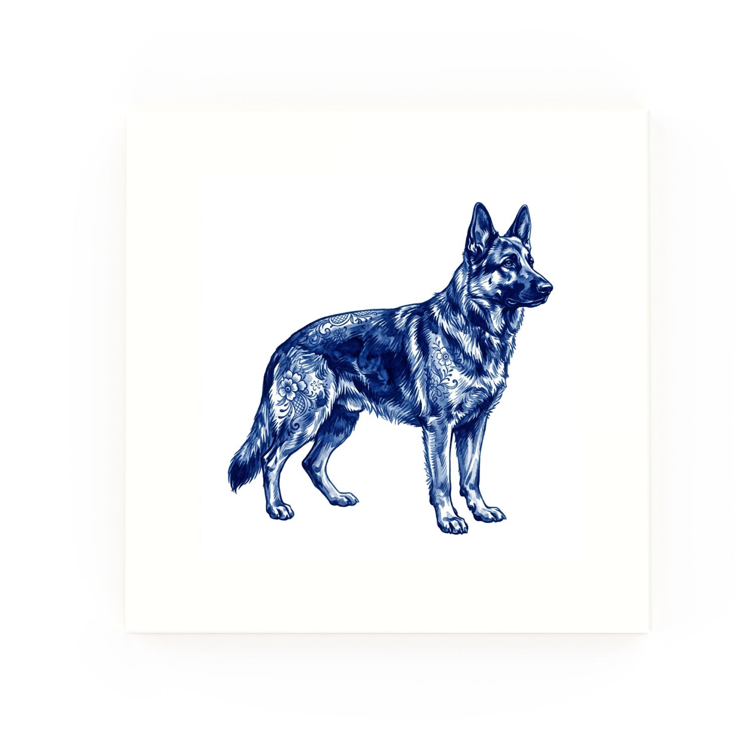 German Shepherd Delft blue decorative ceramic tile – no corner style