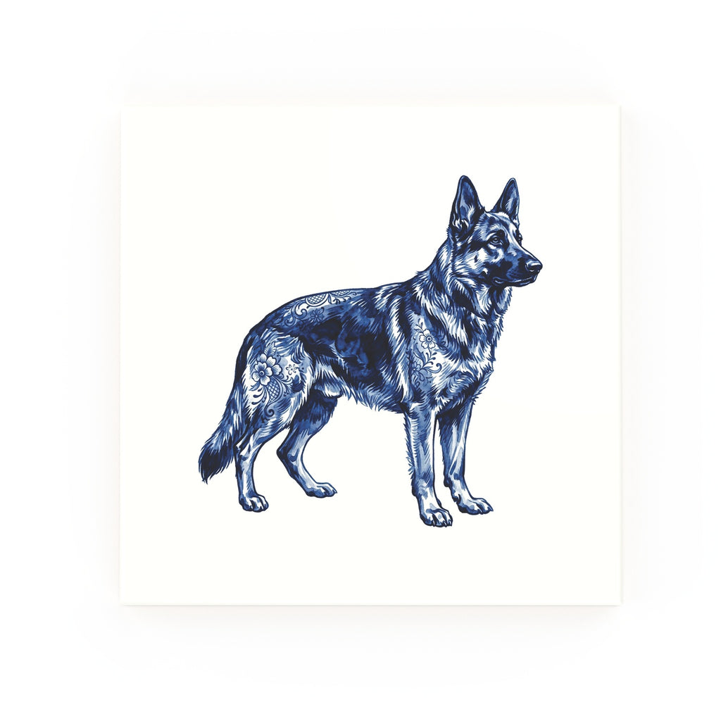 German Shepherd Delft blue decorative ceramic tile – no corner style