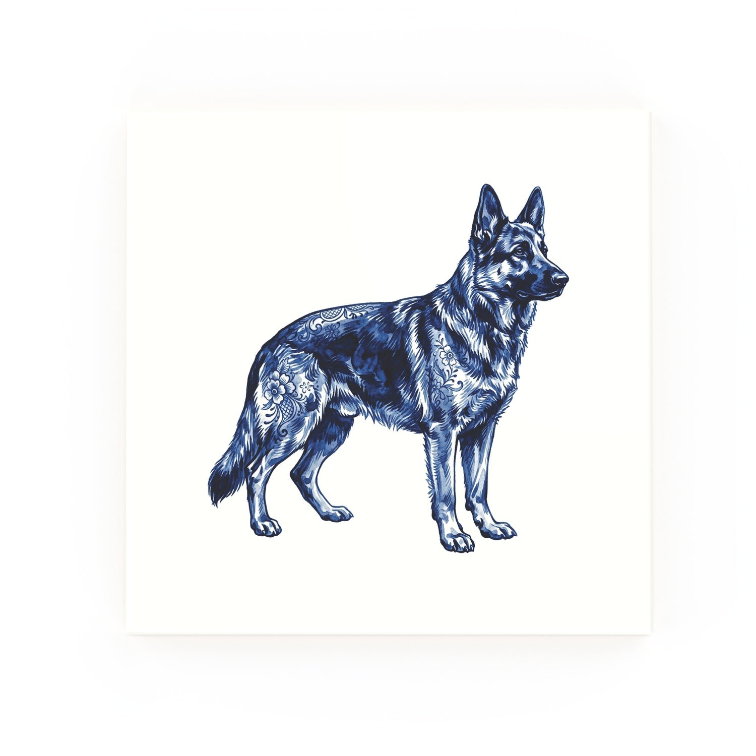 German Shepherd Delft blue decorative ceramic tile – no corner style