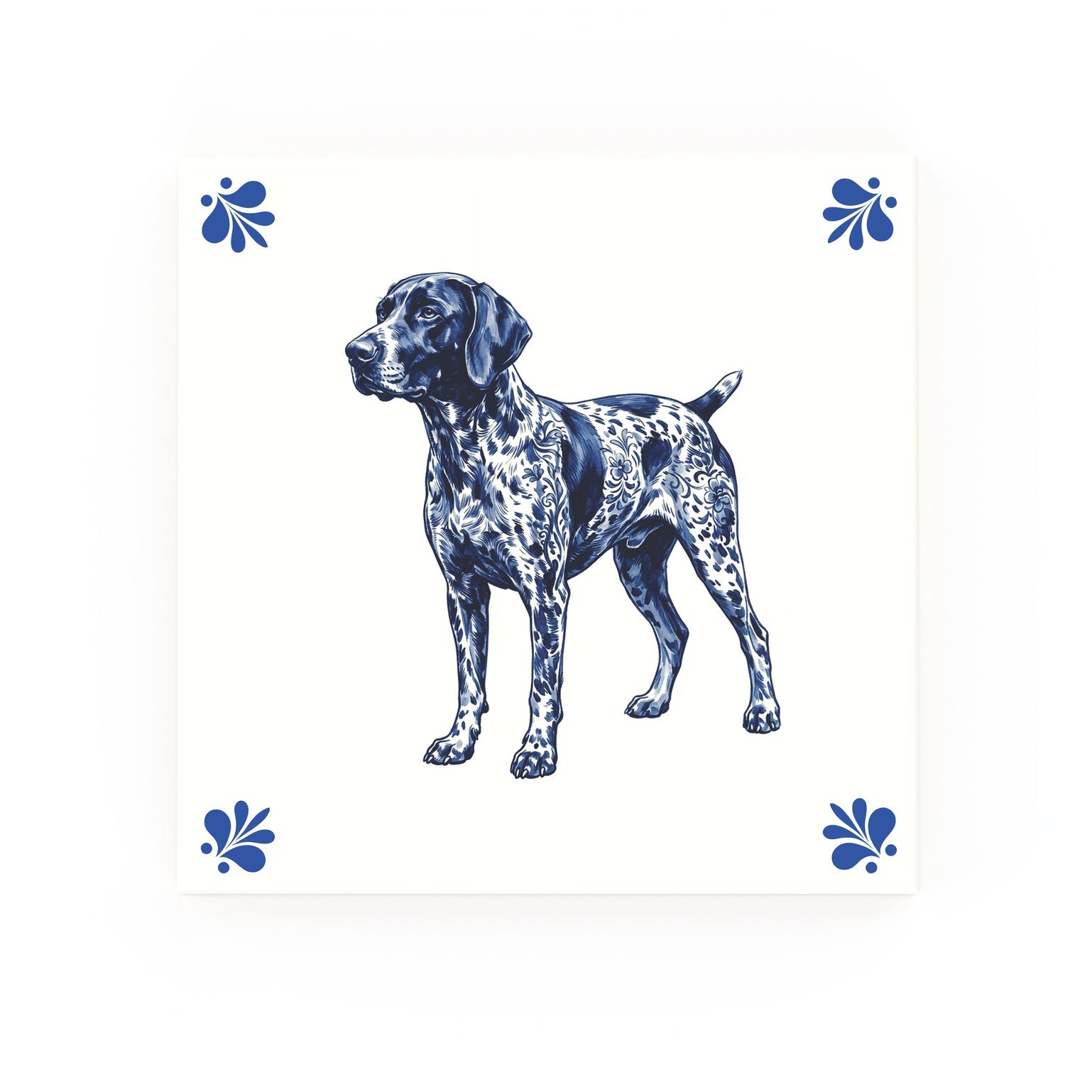 German Shorthaired Pointer Delft blue decorative ceramic tile – Modern corner style