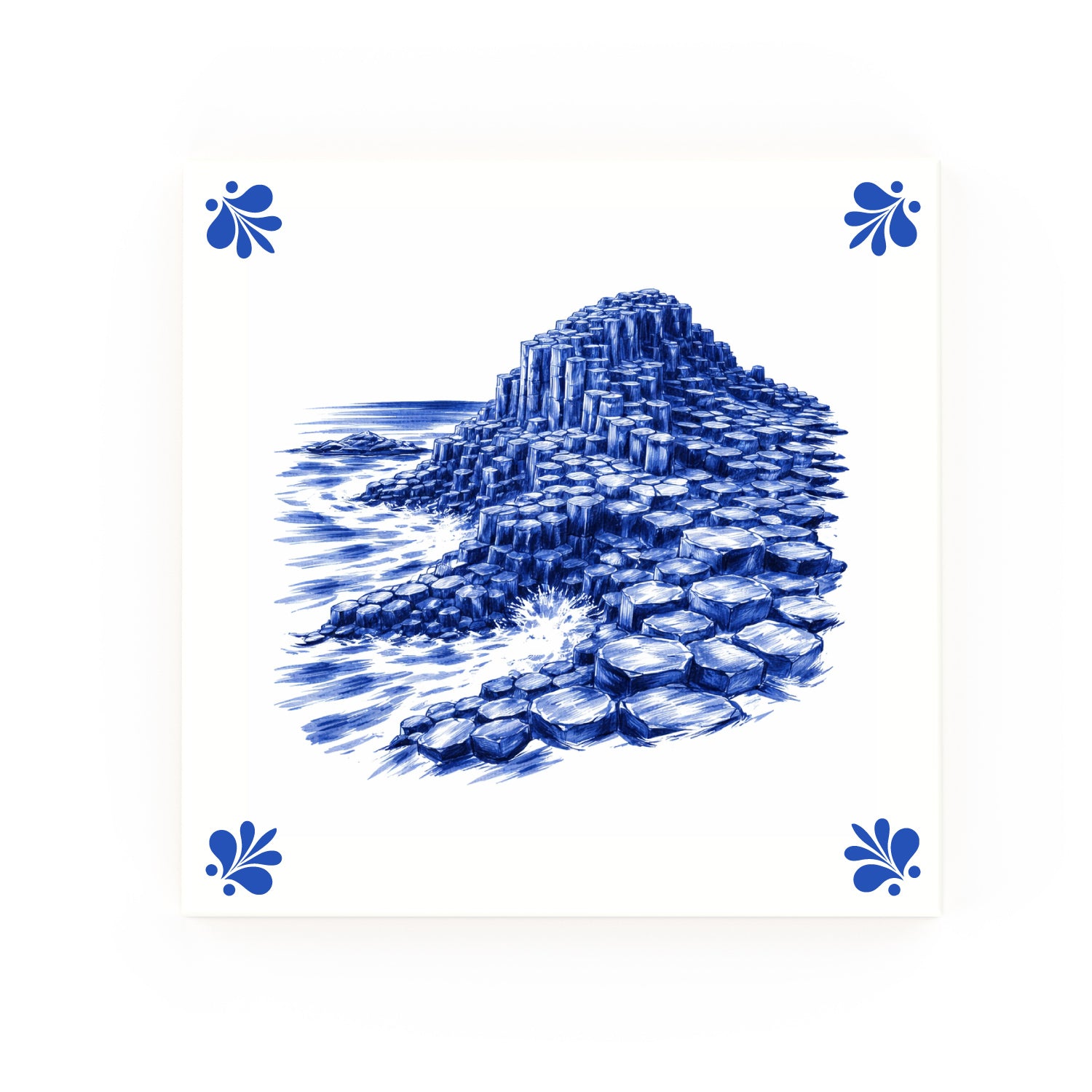 Giant's Causeway Delft blue decorative ceramic tile – Modern corner style