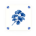 Ginkgo Biloba Leaves Delft blue decorative ceramic tile – Modern corner style