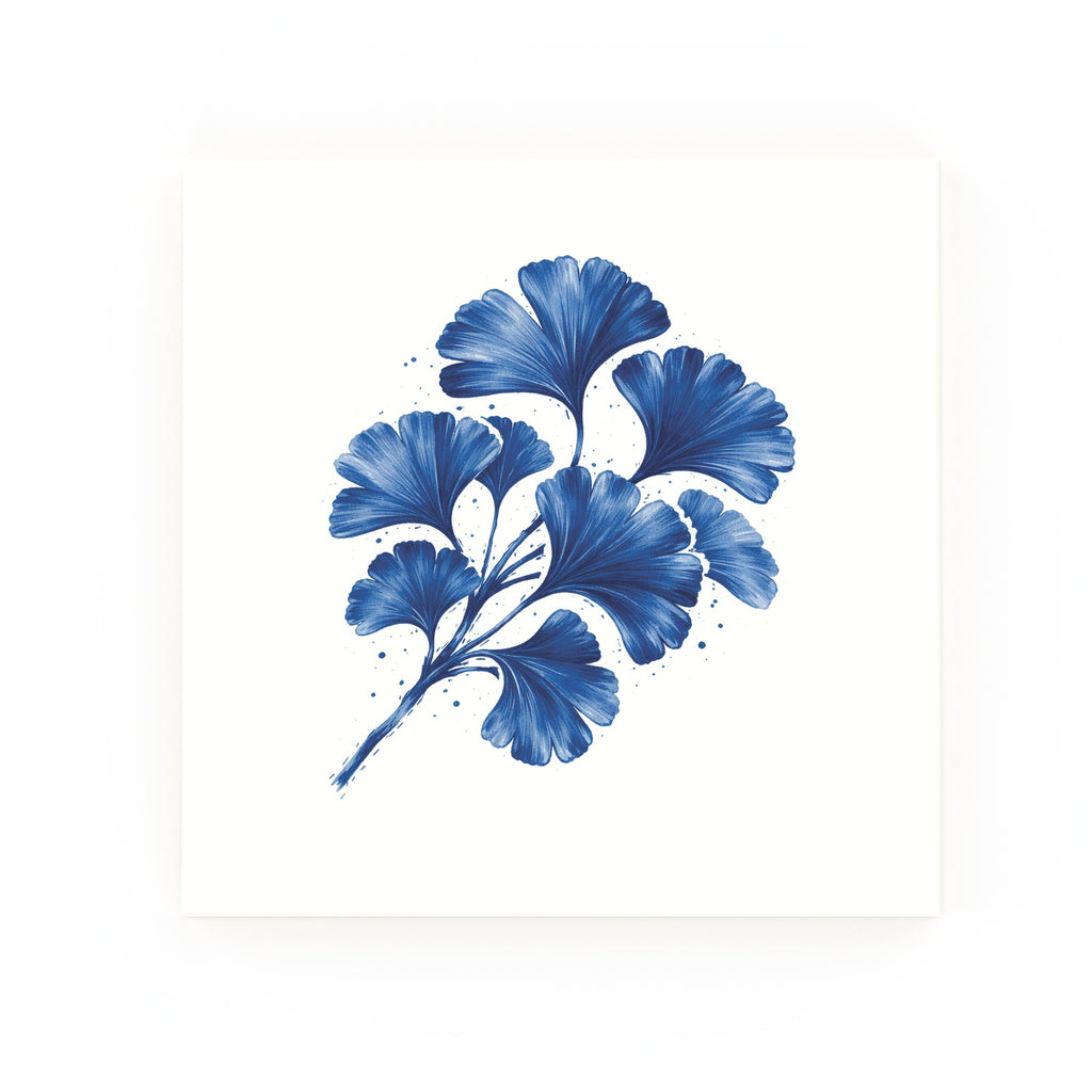 Ginkgo Biloba Leaves Delft blue decorative ceramic tile – no corner style