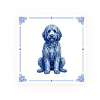 Golden Doodle Delft blue decorative ceramic tile – Classic corner style