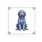 Golden Doodle Delft blue decorative ceramic tile – Classic corner style