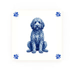 Golden Doodle Delft blue decorative ceramic tile – Modern corner style