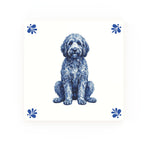 Golden Doodle Delft blue decorative ceramic tile – Modern corner style