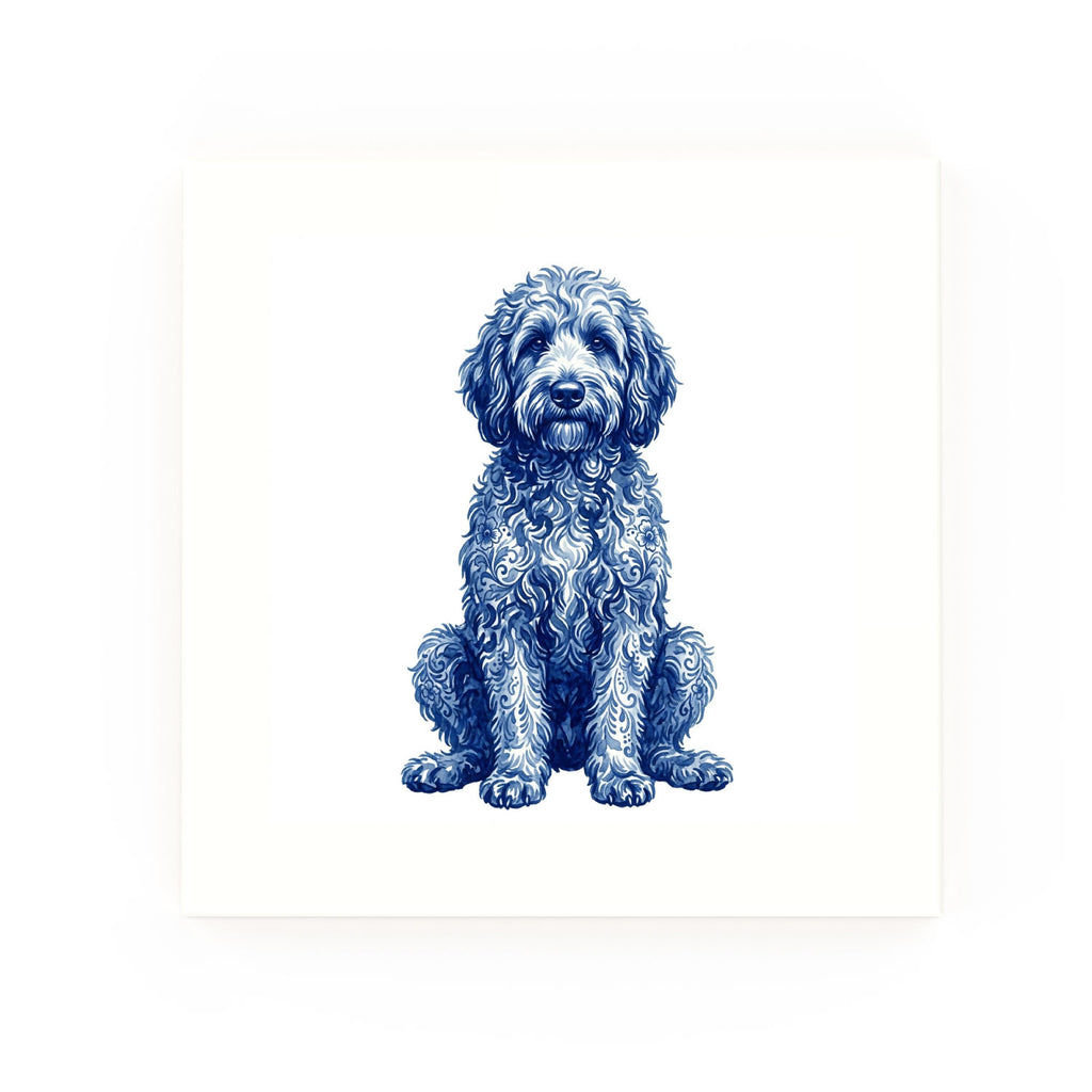 Golden Doodle Delft blue decorative ceramic tile – no corner style