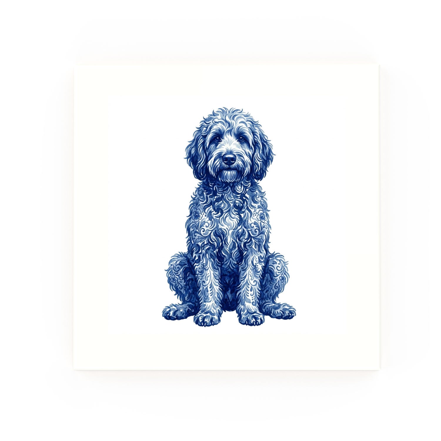 Golden Doodle Delft blue decorative ceramic tile – no corner style