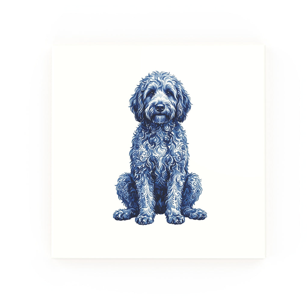 Golden Doodle Delft blue decorative ceramic tile – no corner style