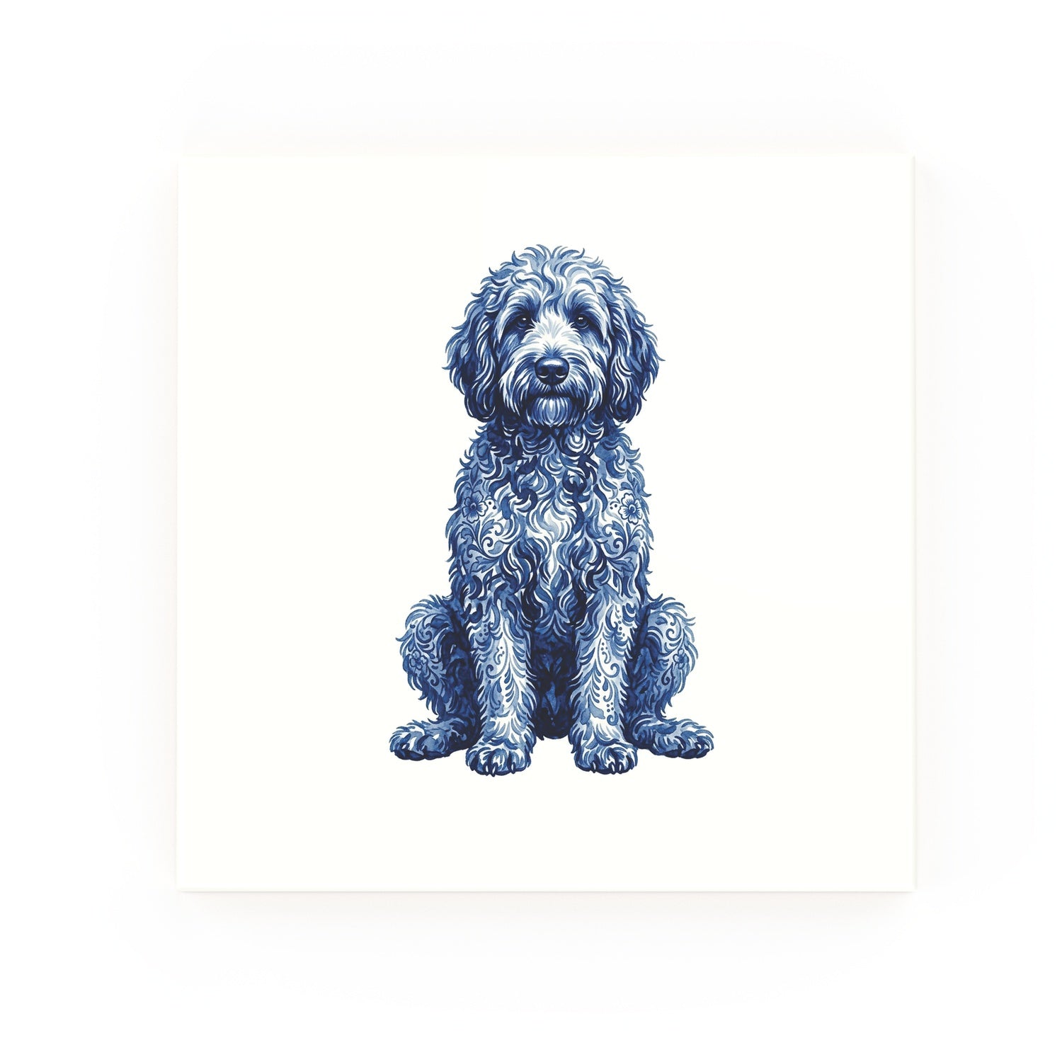 Golden Doodle Delft blue decorative ceramic tile – no corner style
