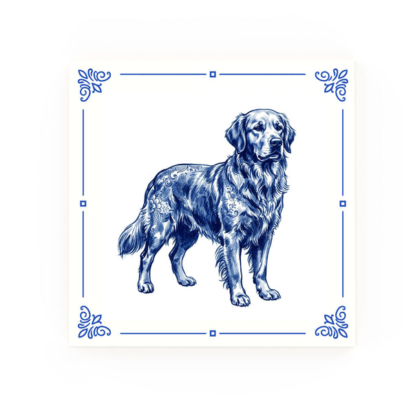 Golden Retriever Delft blue decorative ceramic tile – Classic corner style