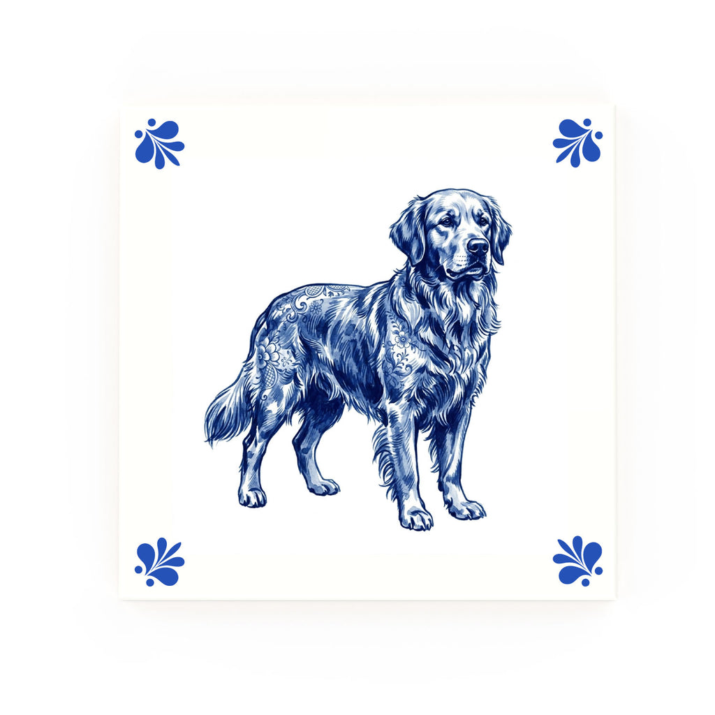 Golden Retriever Delft blue decorative ceramic tile – Modern corner style