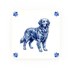 Golden Retriever Delft blue decorative ceramic tile – Modern corner style