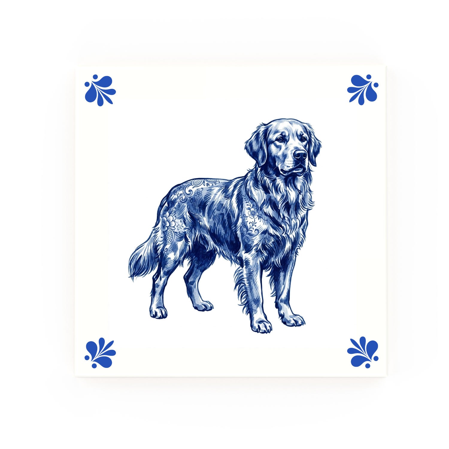Golden Retriever Delft blue decorative ceramic tile – Modern corner style