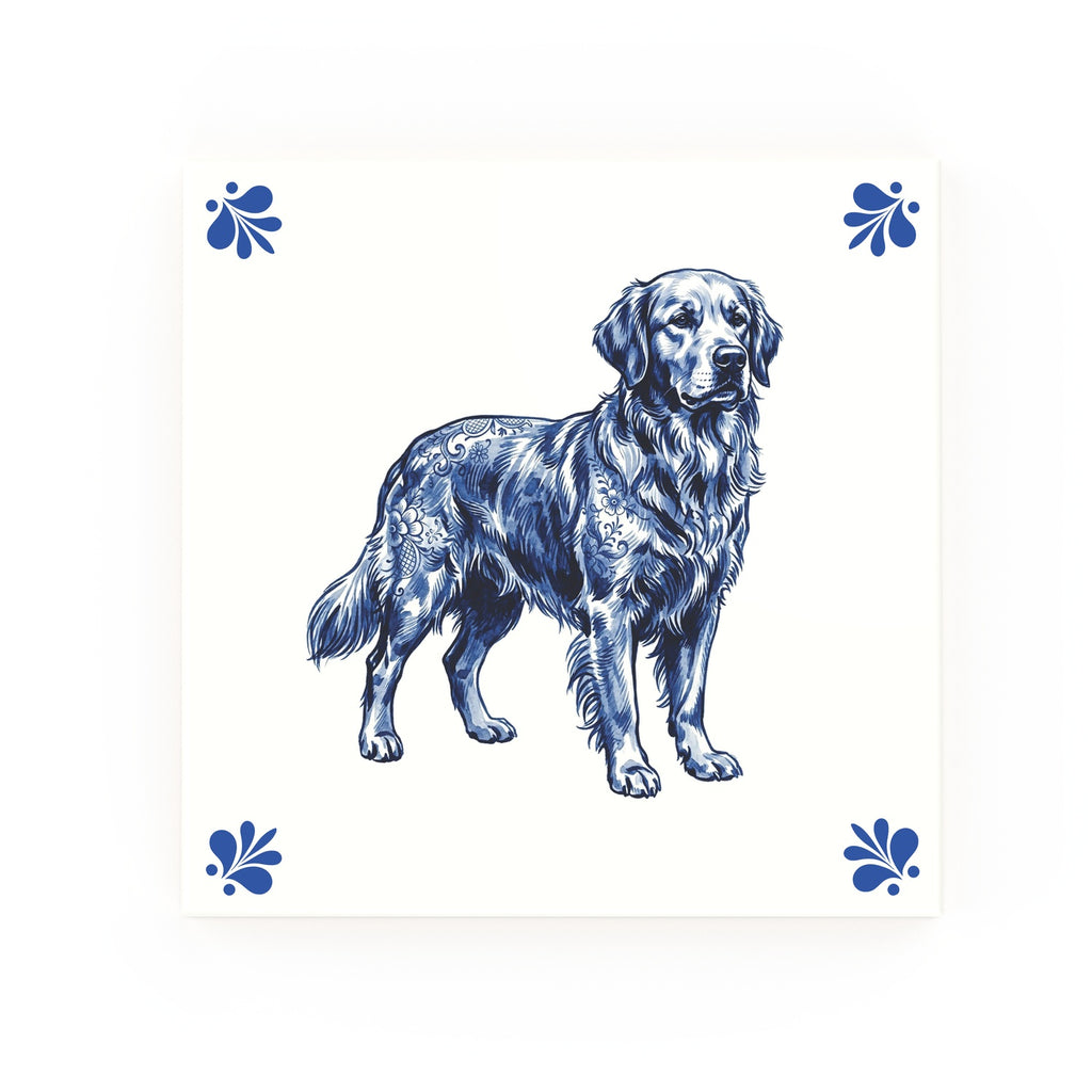 Golden Retriever Delft blue decorative ceramic tile – Modern corner style