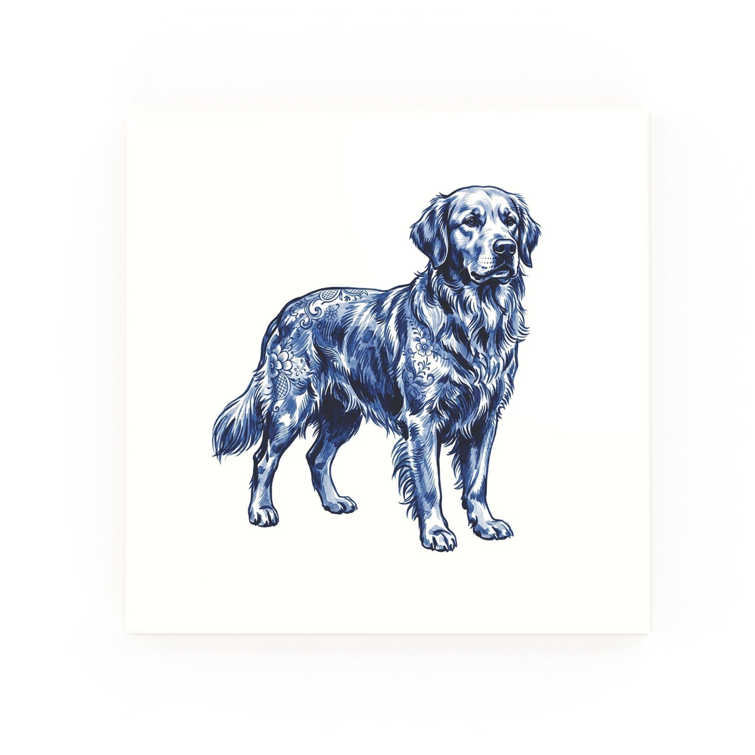 Golden Retriever Delft blue decorative ceramic tile – no corner style